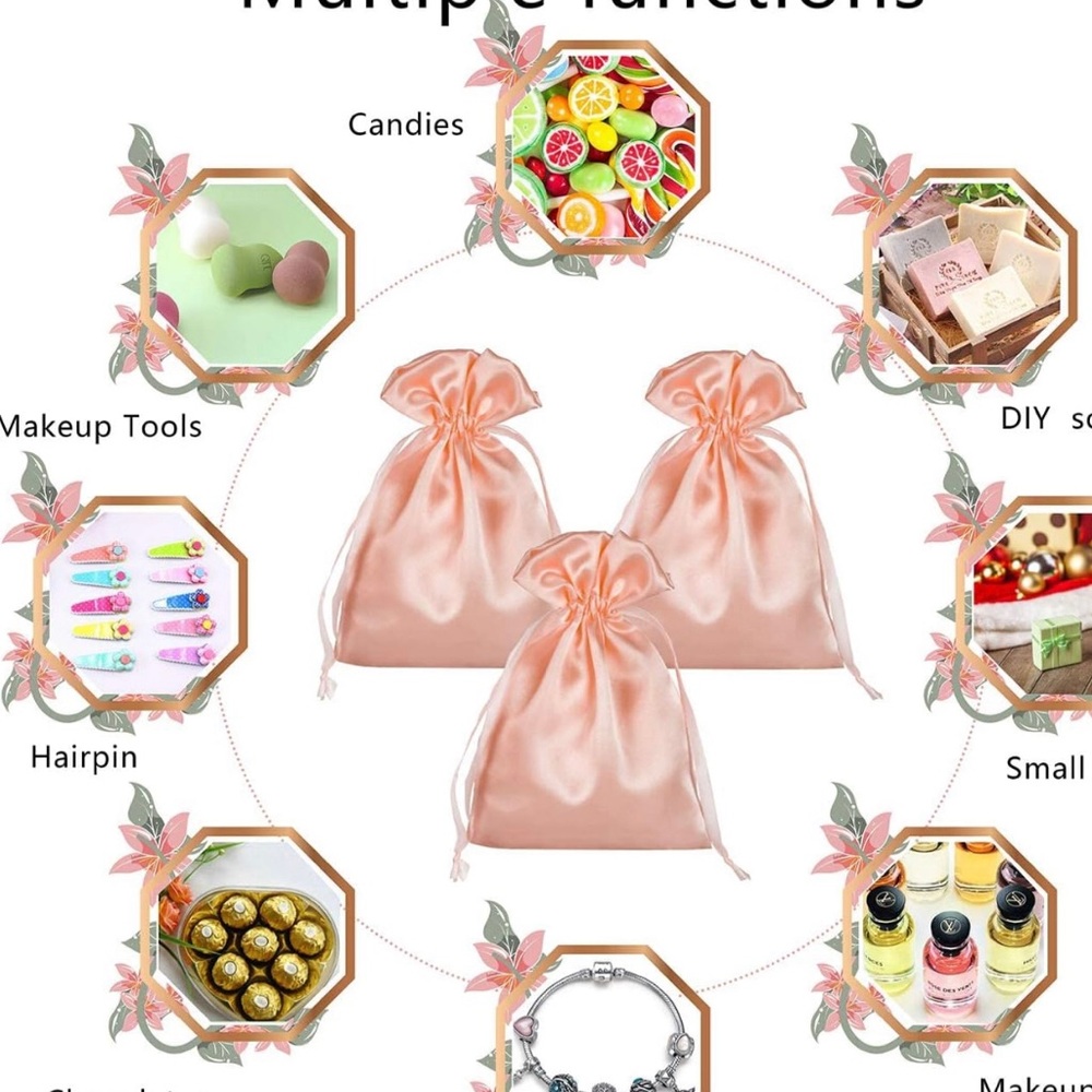 Pink Satin Drawstring Pouch - Picture 2 of 5